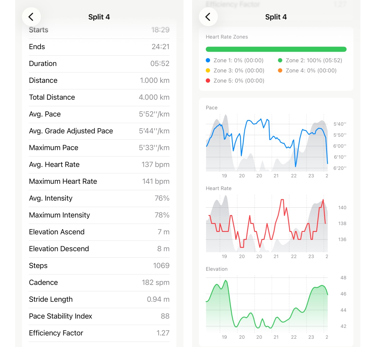 Apex Run detailed splits